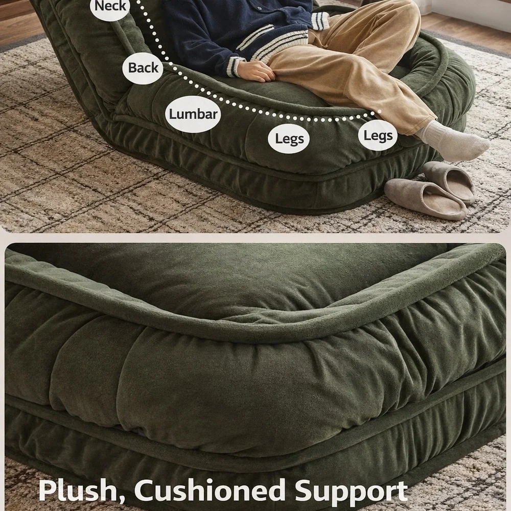 Olive Green Plush Lounger Chair -